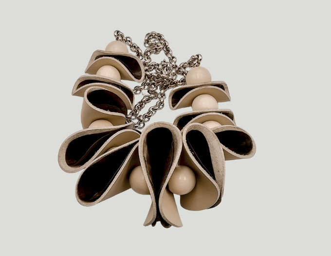 Metamorphosis2 - Random shaped leather wrapped around copper on silver chain (2)